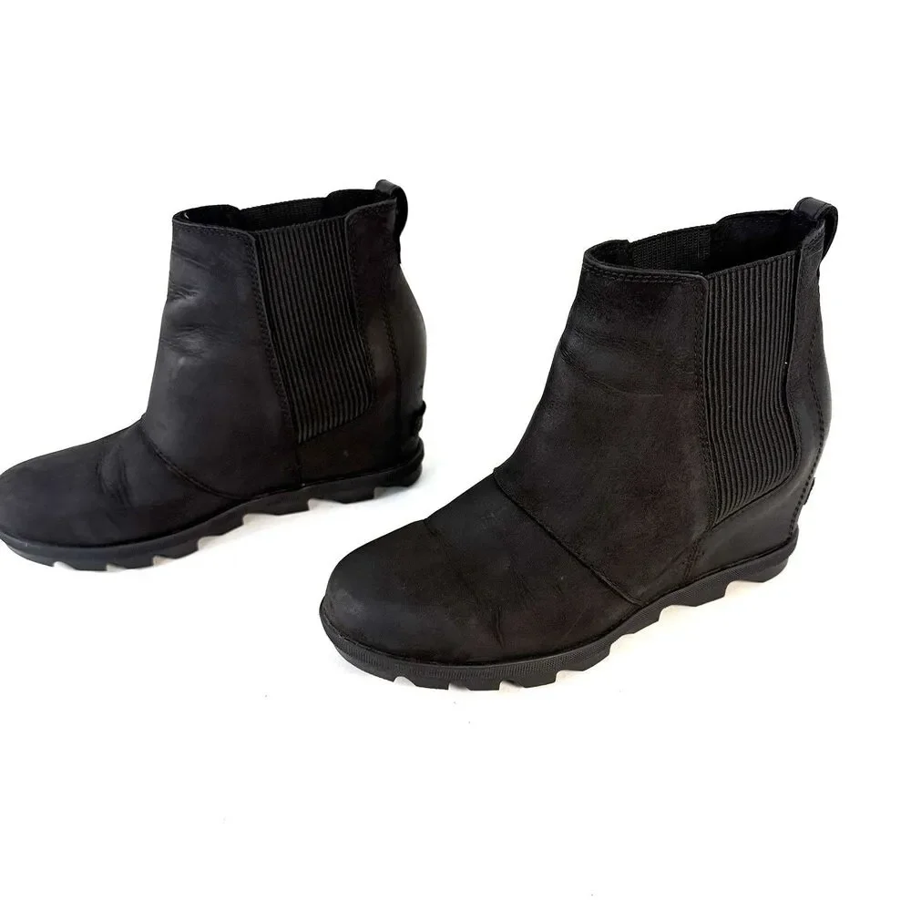 SOREL Boots Womens Size 10 Black Joan of Arctic Wedge II Chelsea Ankle Pull On